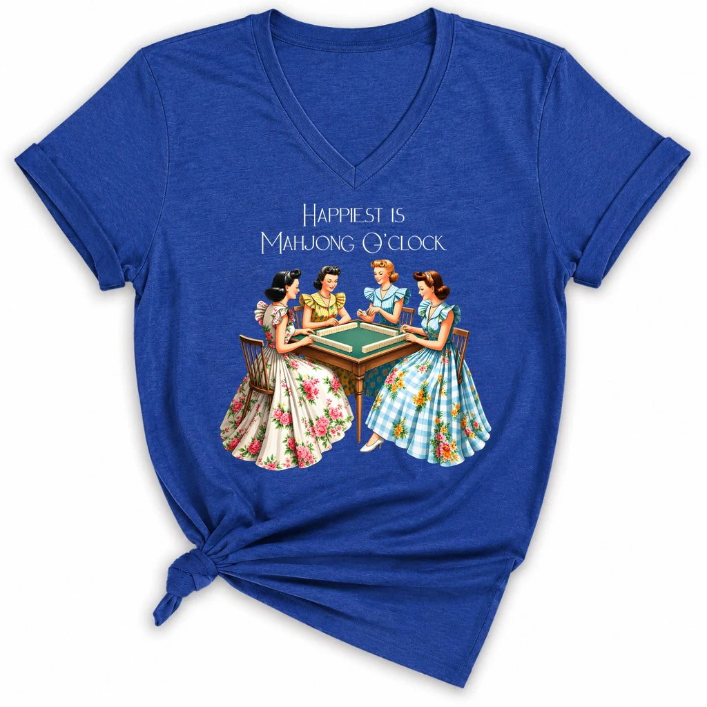 Happiest Is Mahjong O’Clock Lady V-neck