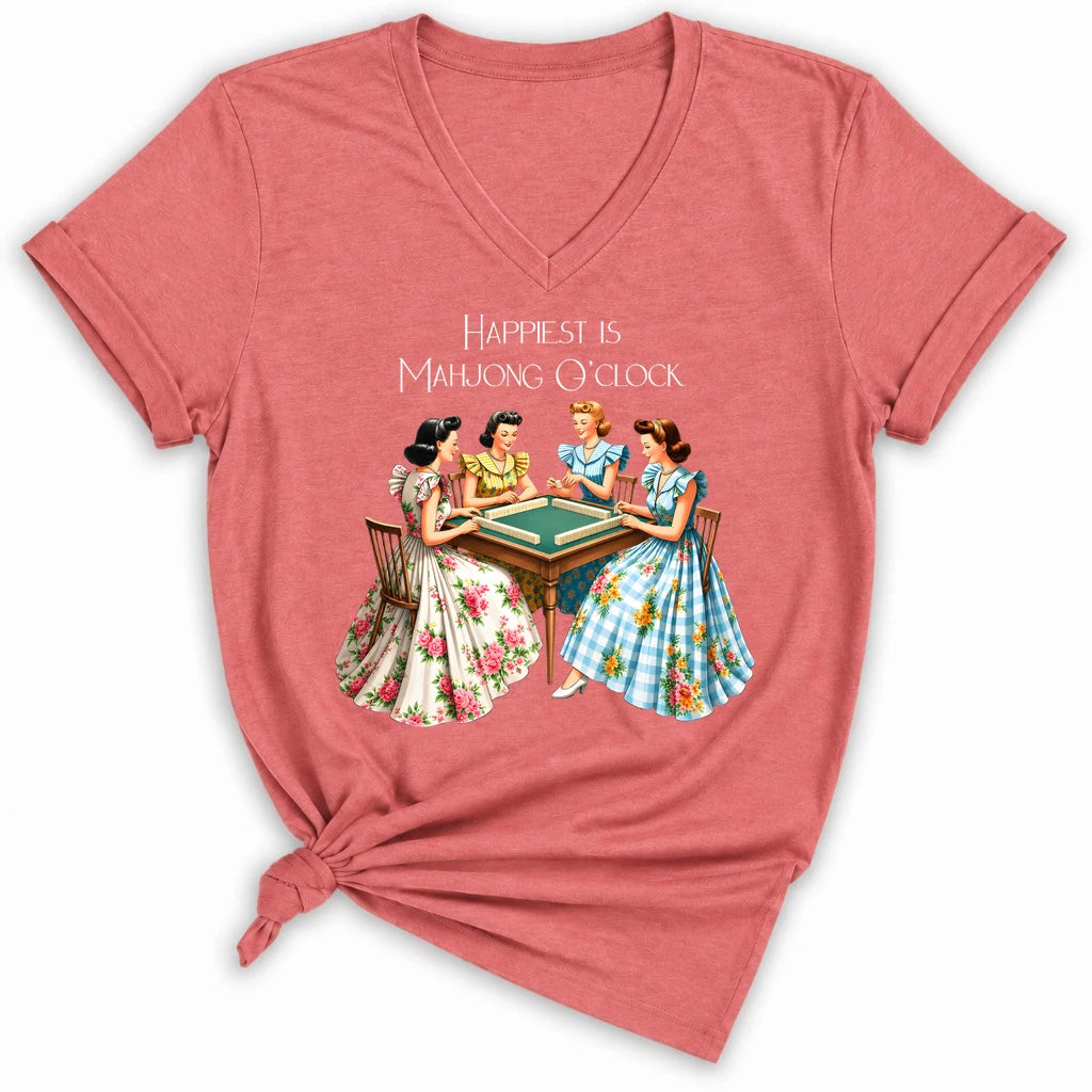 Happiest Is Mahjong O’Clock Lady V-neck