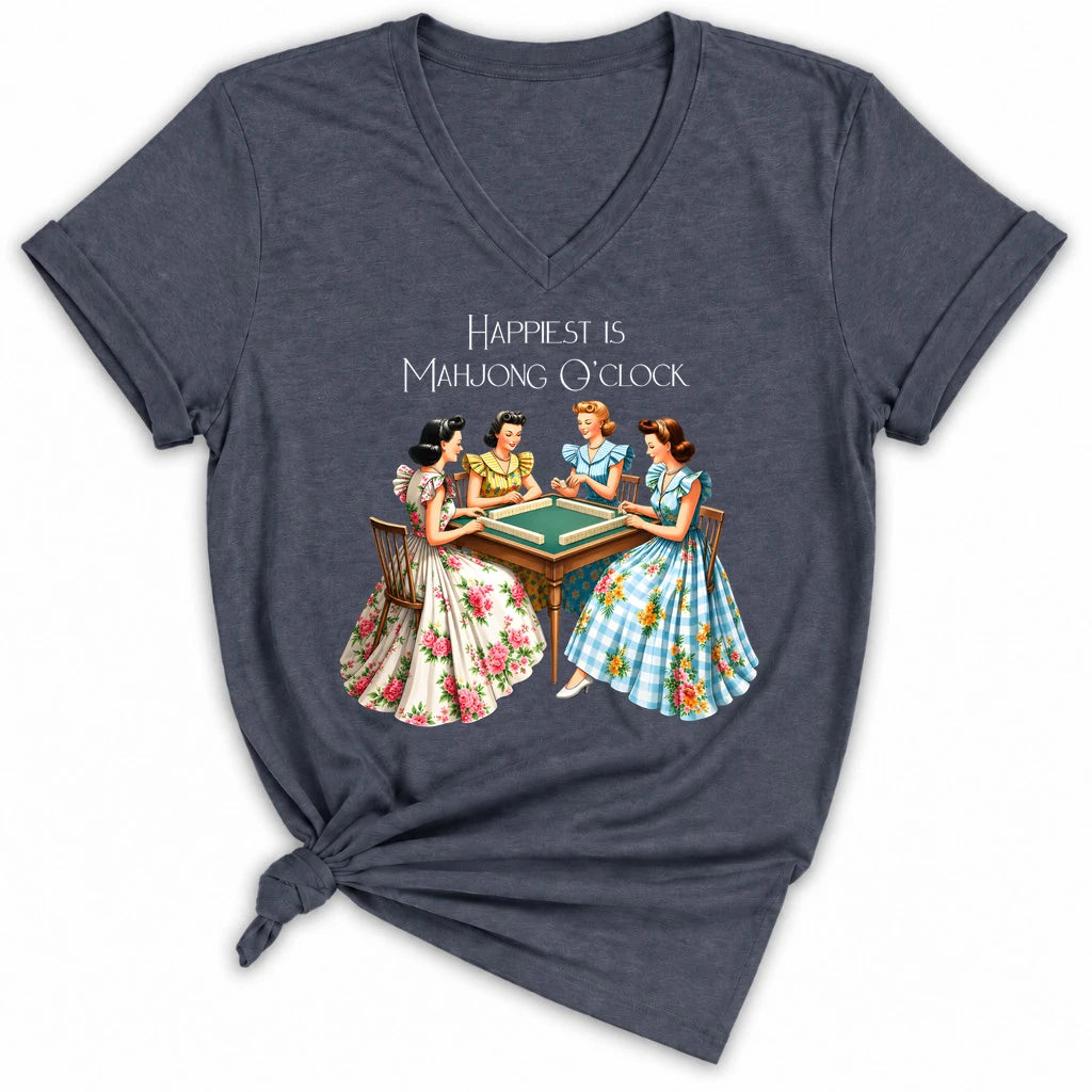 Happiest Is Mahjong O’Clock Lady V-neck