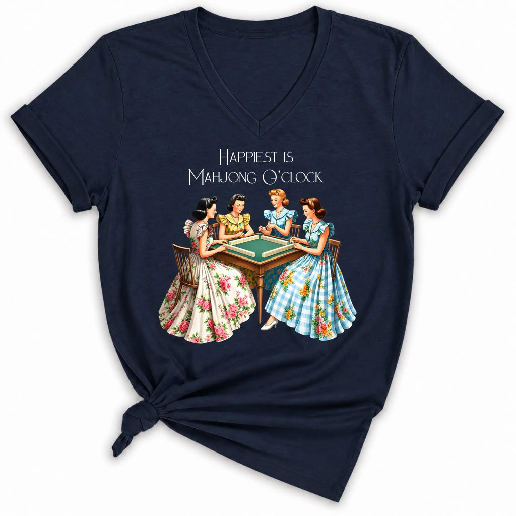 Happiest Is Mahjong O’Clock Lady V-neck