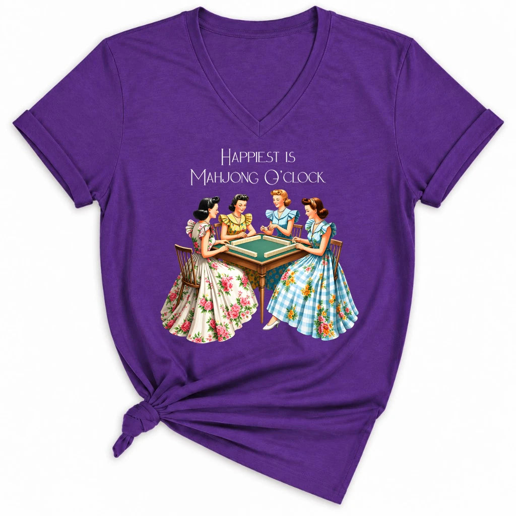 Happiest Is Mahjong O’Clock Lady V-neck