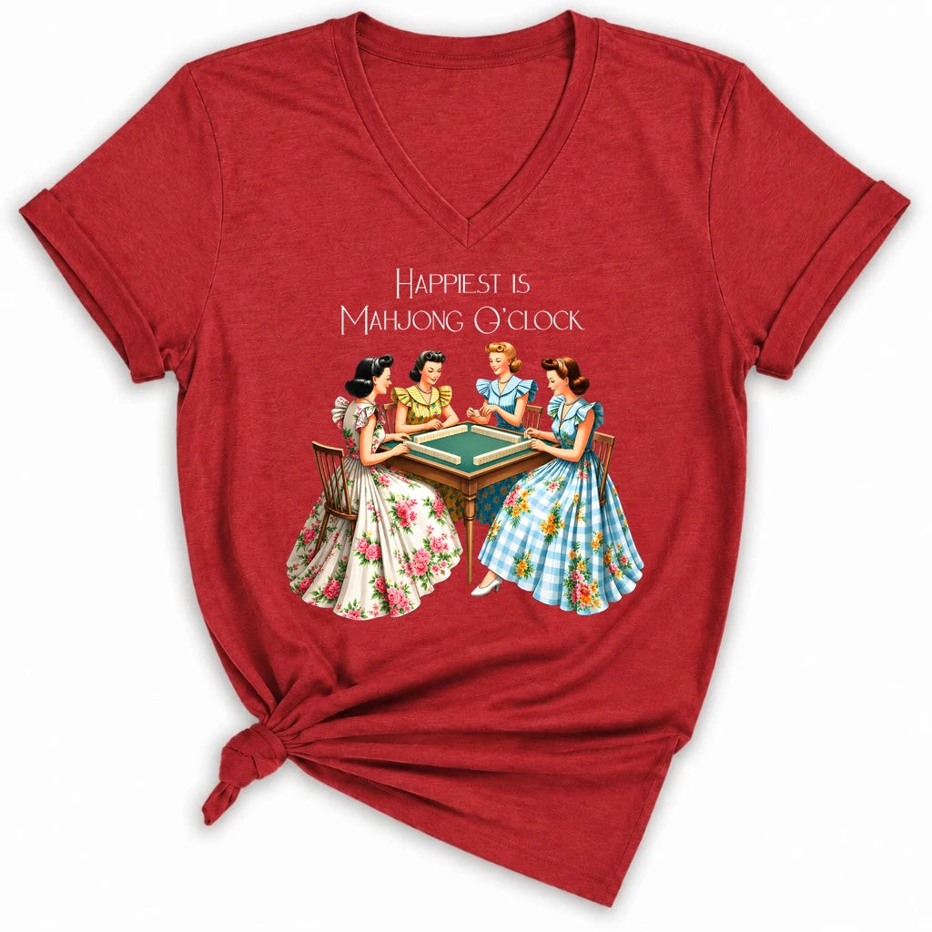 Happiest Is Mahjong O’Clock Lady V-neck