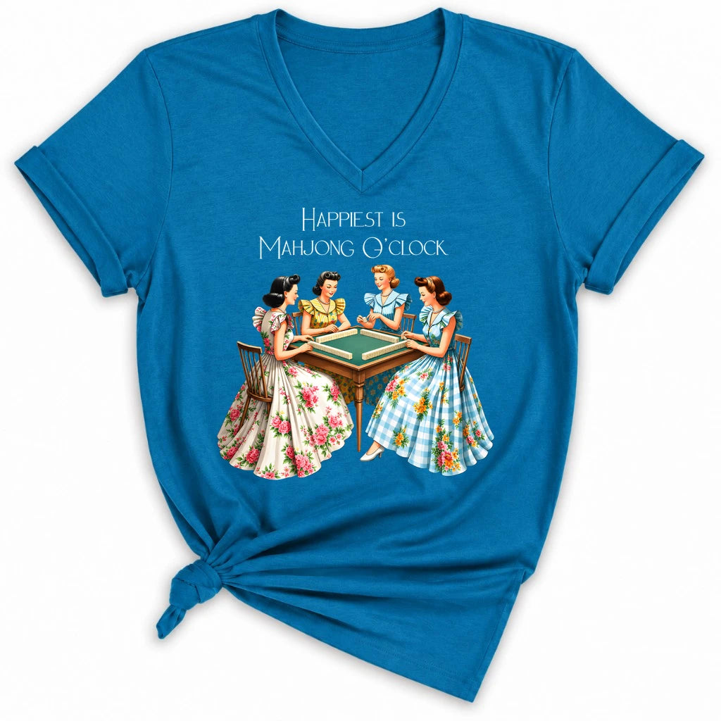Happiest Is Mahjong O’Clock Lady V-neck