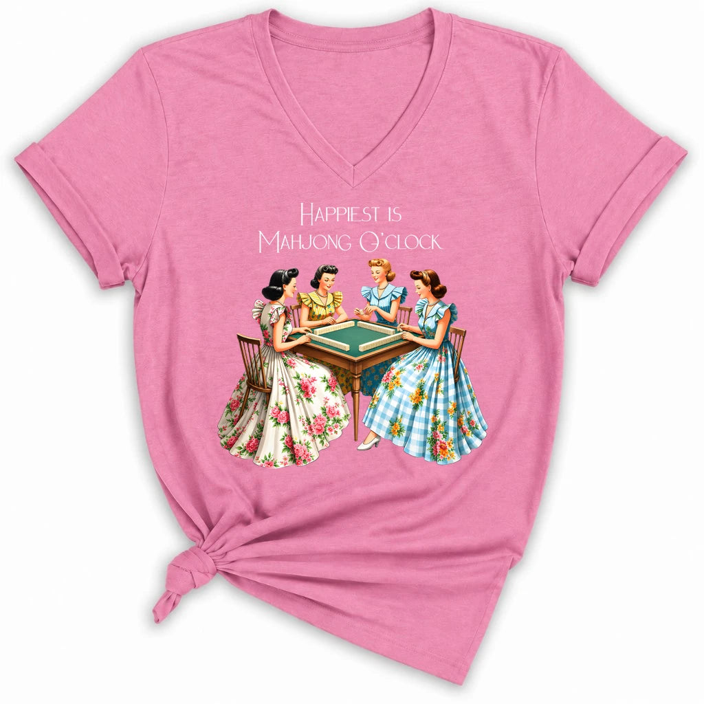 Happiest Is Mahjong O’Clock Lady V-neck