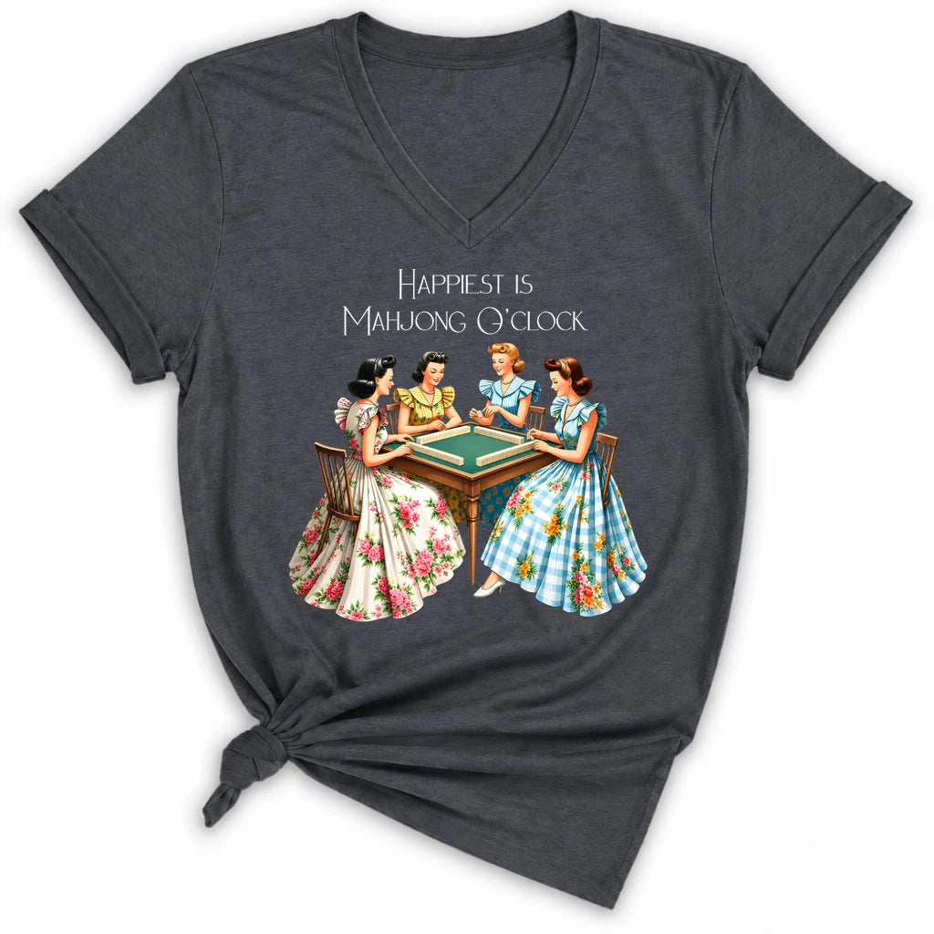 Happiest Is Mahjong O’Clock Lady V-neck