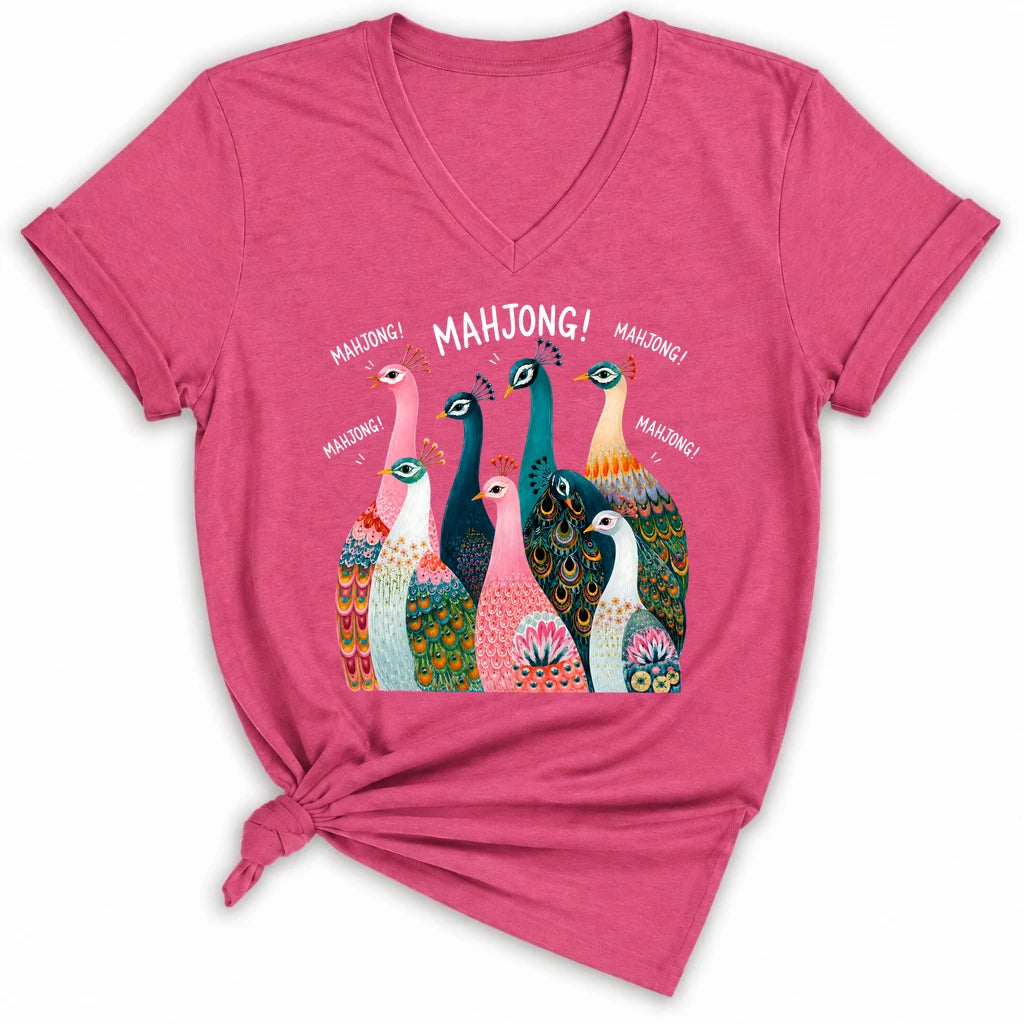 Peacock Mahjong Lady V-neck