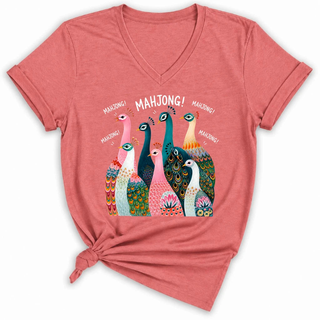Peacock Mahjong Lady V-neck