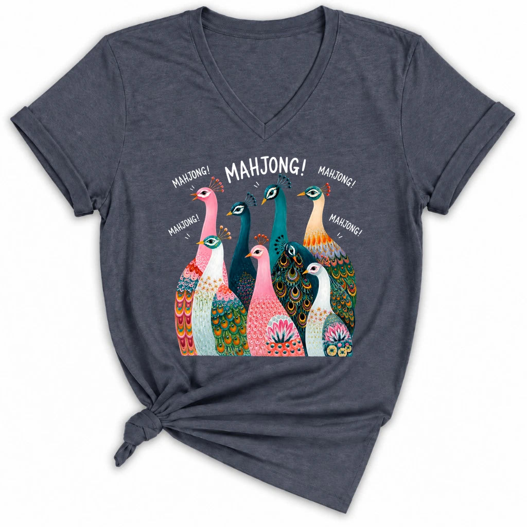 Peacock Mahjong Lady V-neck