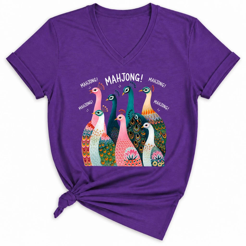 Peacock Mahjong Lady V-neck