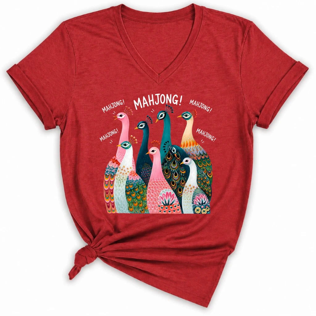 Peacock Mahjong Lady V-neck