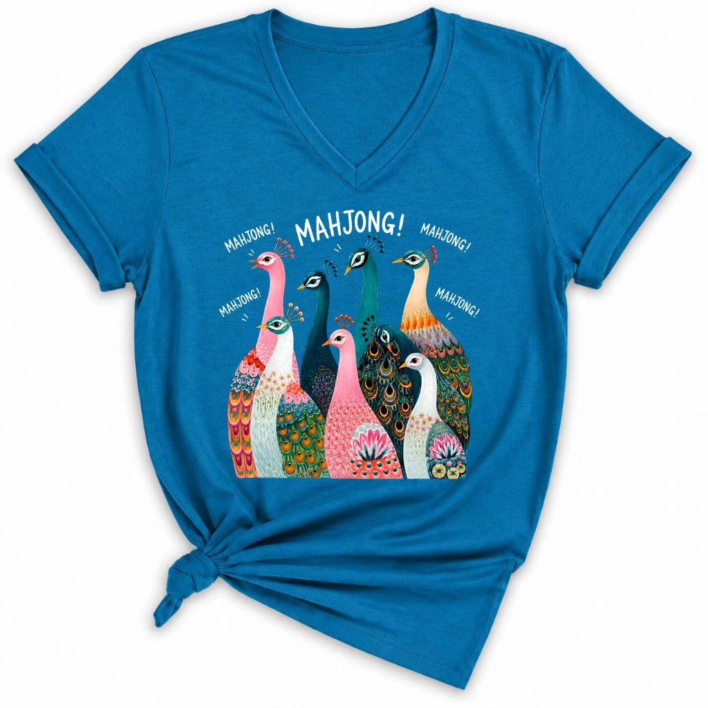 Peacock Mahjong Lady V-neck