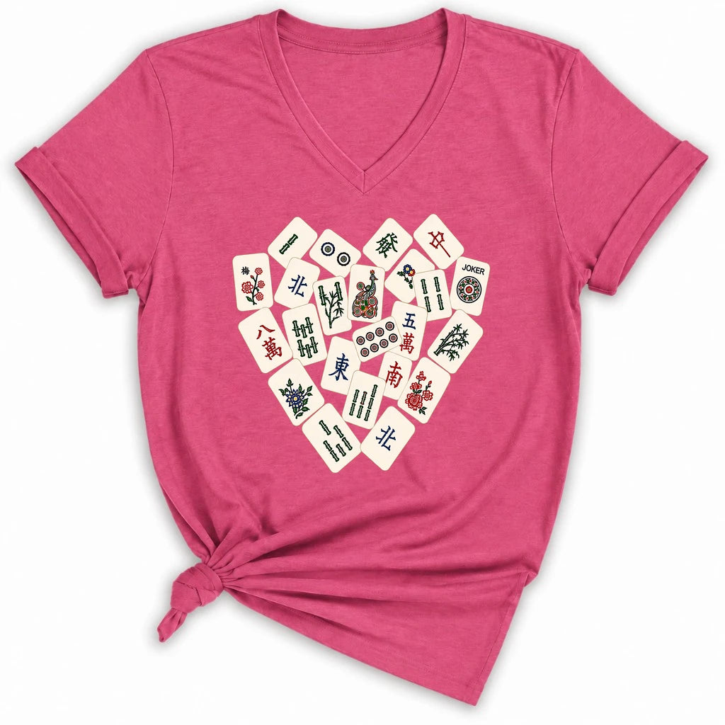 Mahjong Tile Heart Lady V-neck