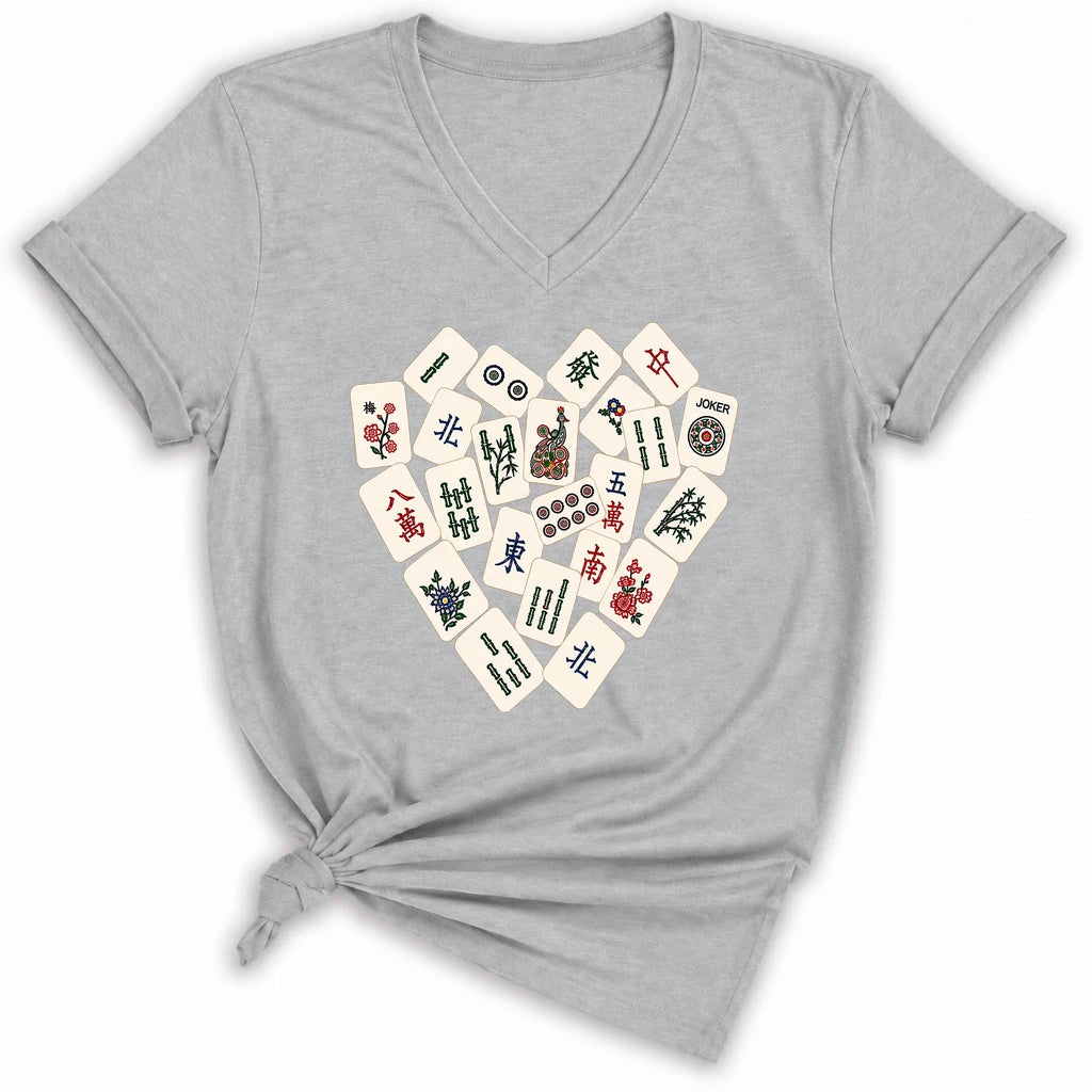 Mahjong Tile Heart Lady V-neck