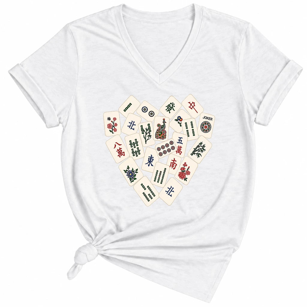 Mahjong Tile Heart Lady V-neck