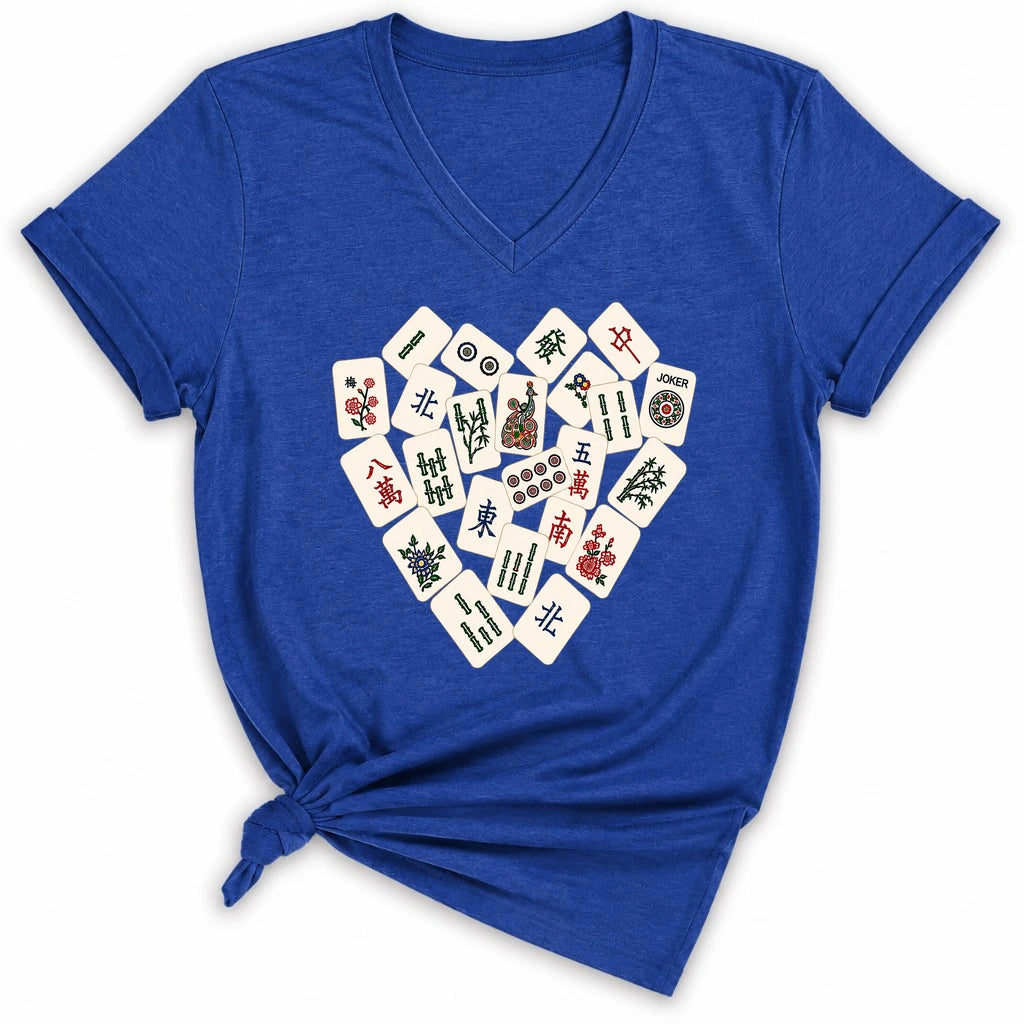Mahjong Tile Heart Lady V-neck