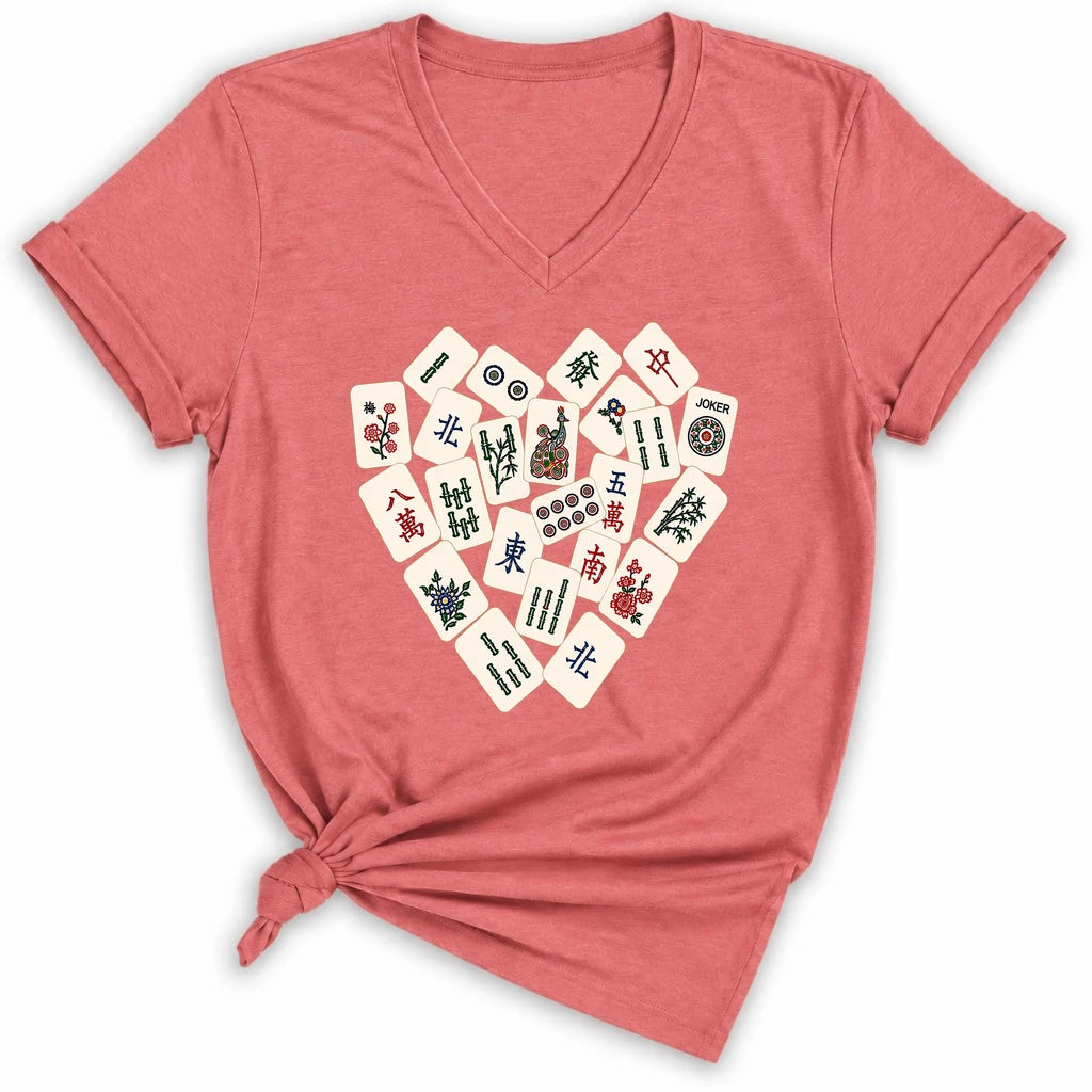 Mahjong Tile Heart Lady V-neck