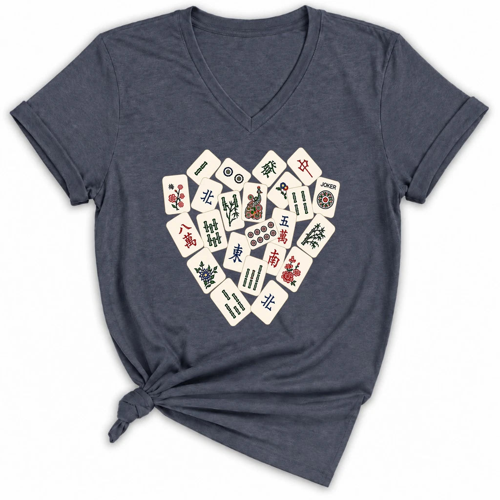 Mahjong Tile Heart Lady V-neck