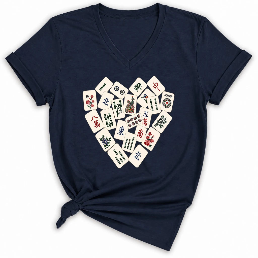 Mahjong Tile Heart Lady V-neck