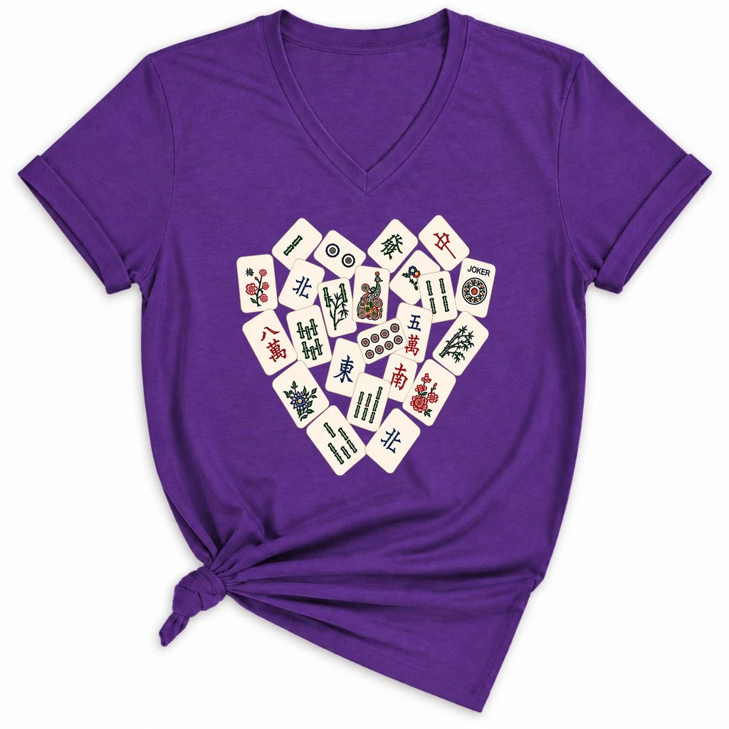 Mahjong Tile Heart Lady V-neck