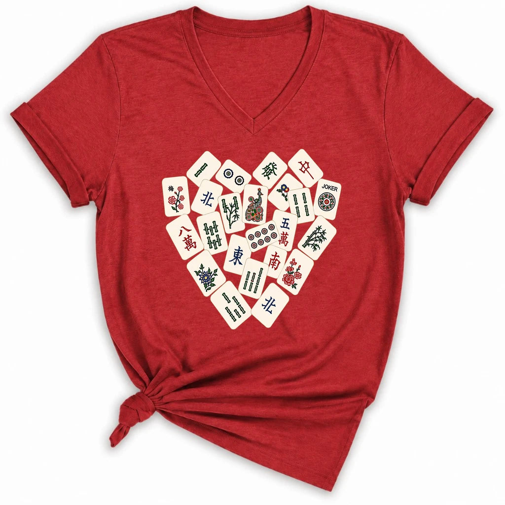 Mahjong Tile Heart Lady V-neck