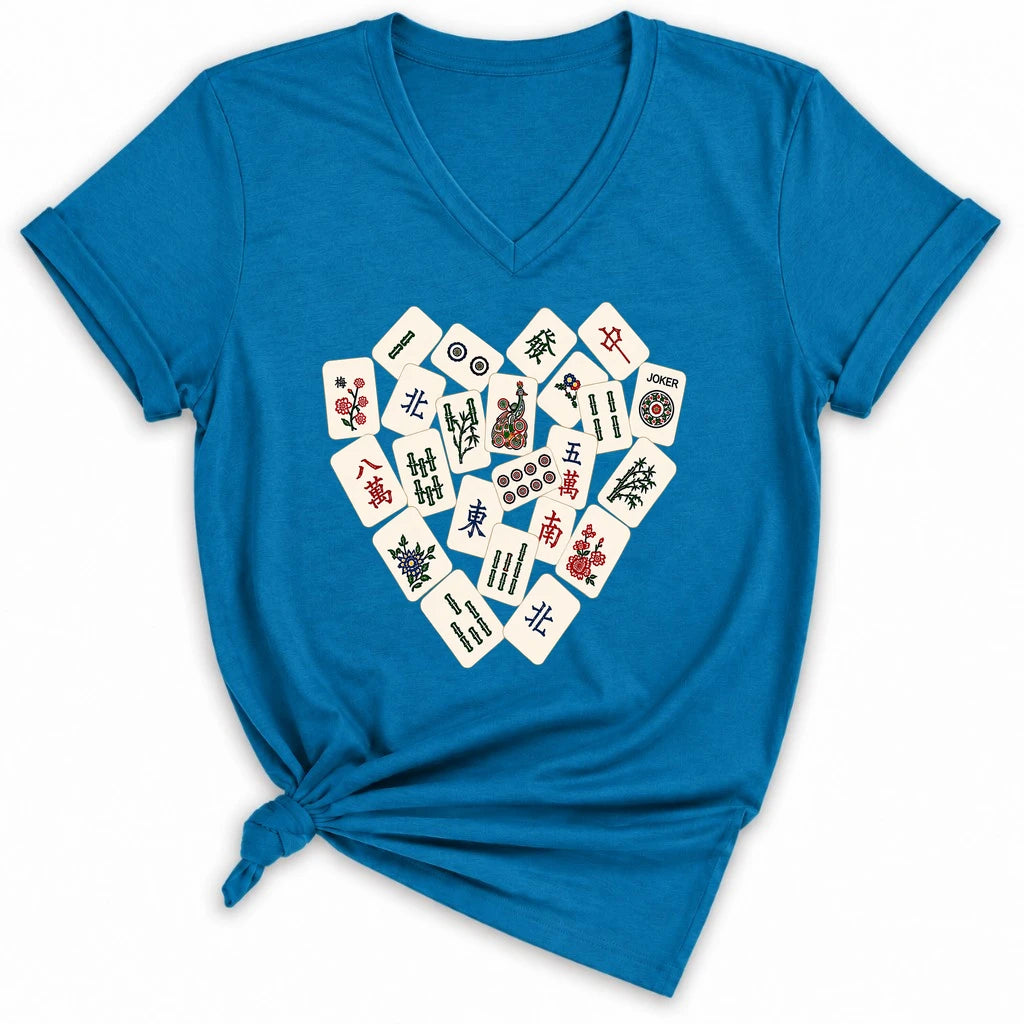 Mahjong Tile Heart Lady V-neck