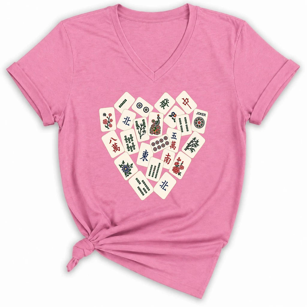 Mahjong Tile Heart Lady V-neck
