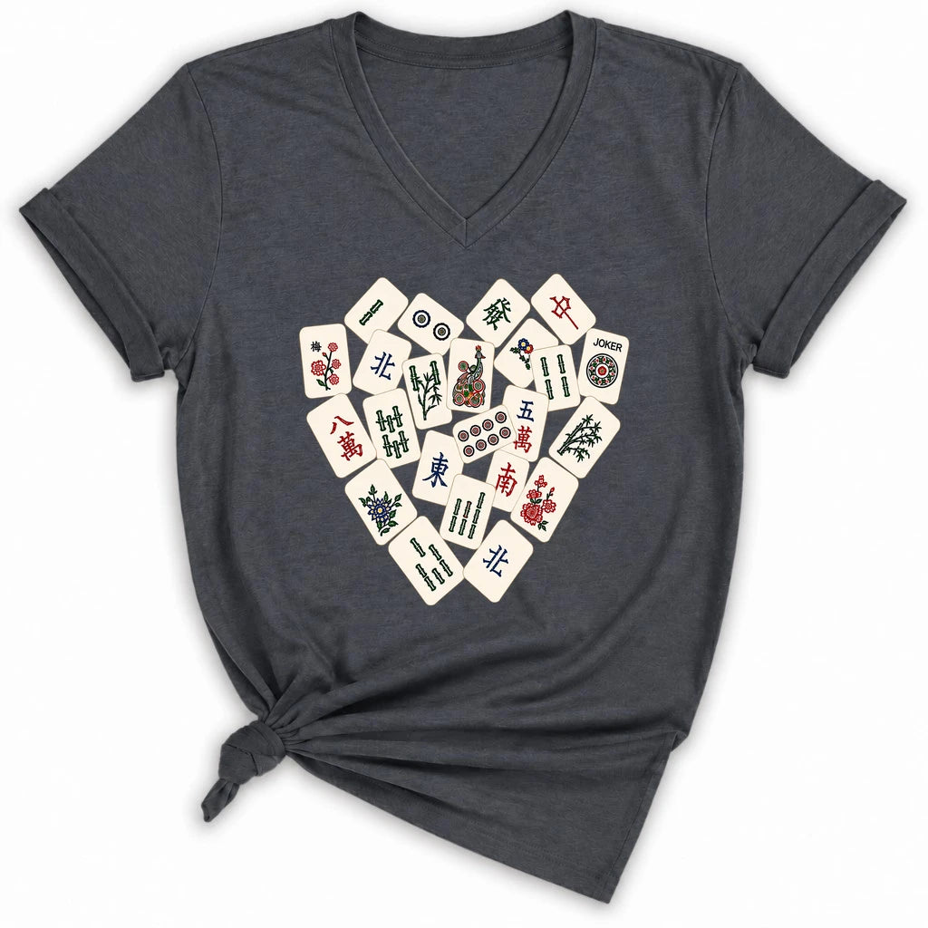 Mahjong Tile Heart Lady V-neck