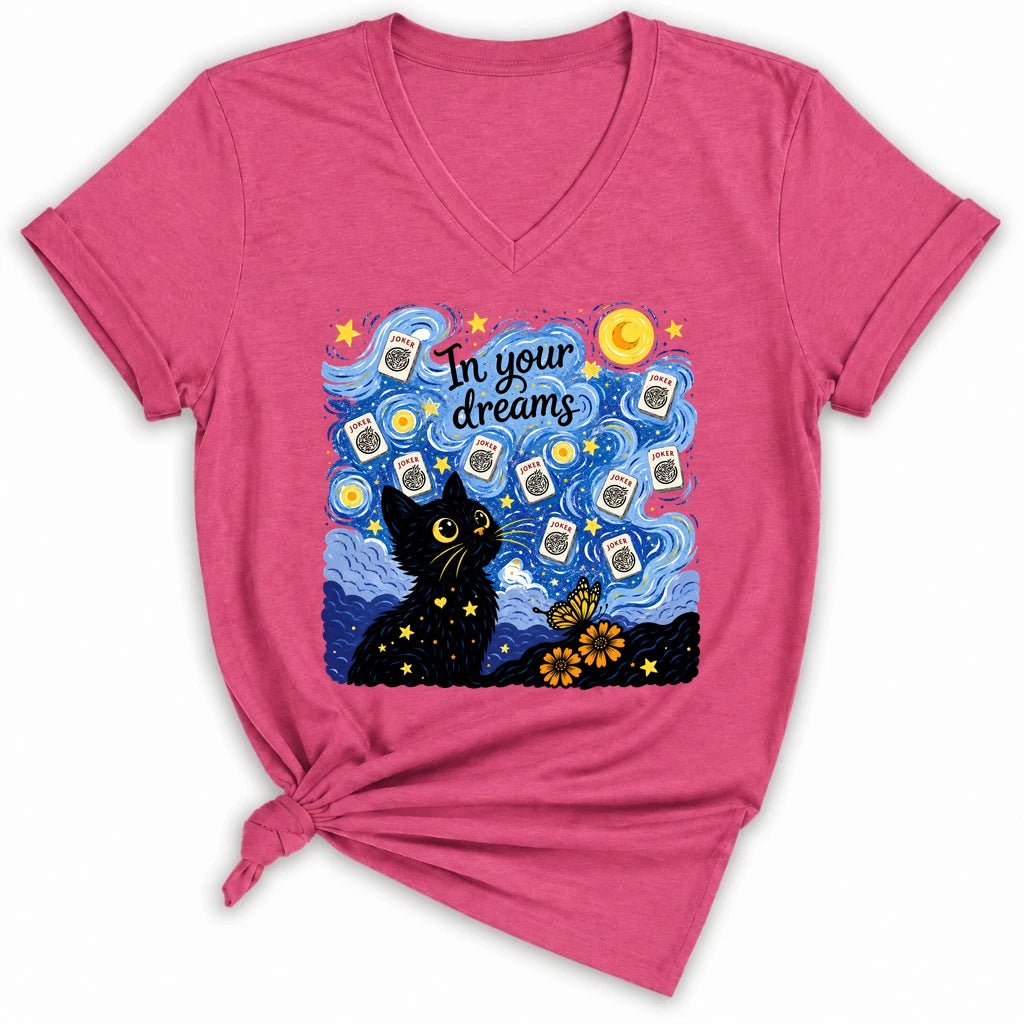 Van Gogh Starry Night Mahjong Lady V-neck