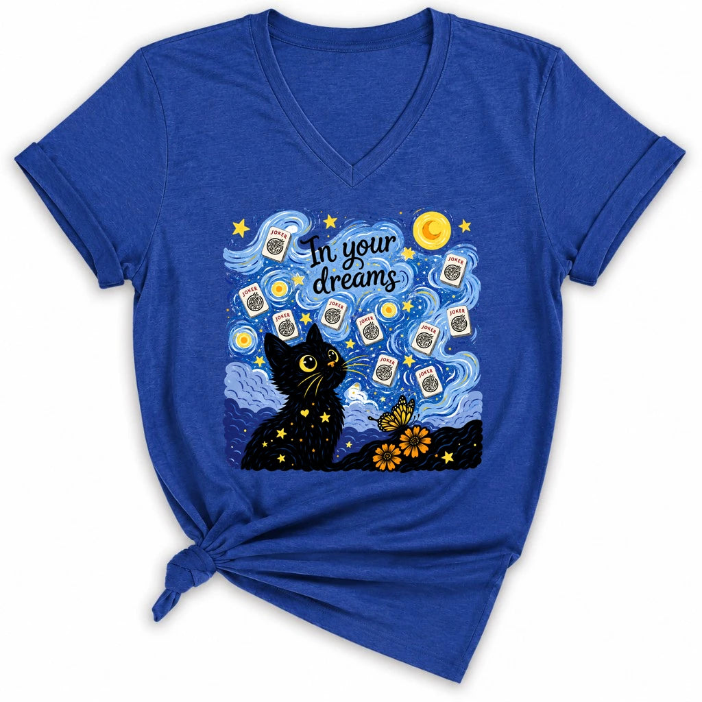 Van Gogh Starry Night Mahjong Lady V-neck
