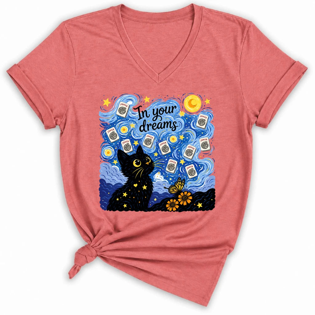 Van Gogh Starry Night Mahjong Lady V-neck