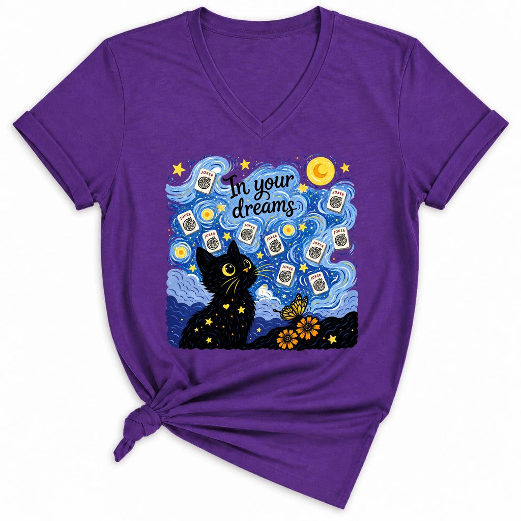 Van Gogh Starry Night Mahjong Lady V-neck