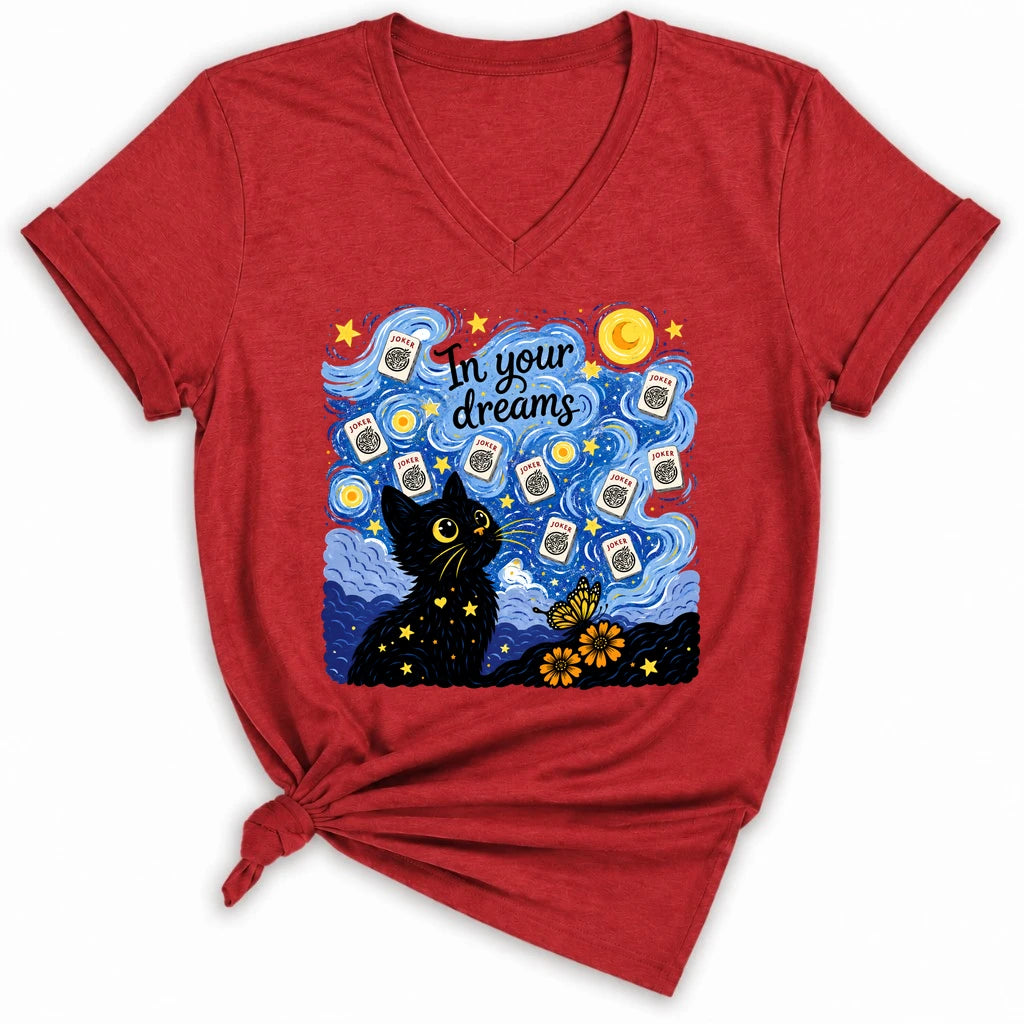 Van Gogh Starry Night Mahjong Lady V-neck