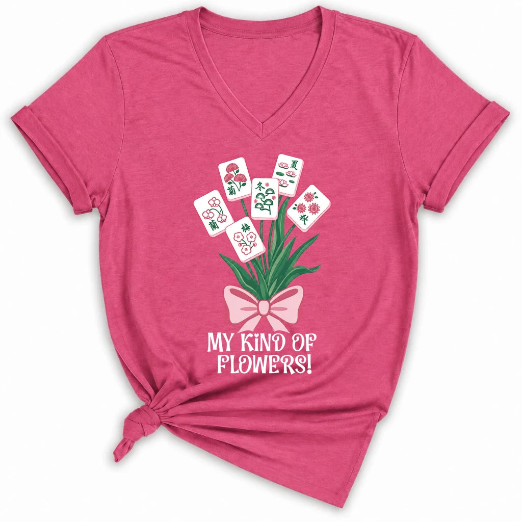 My Kind Of Flowers Mahjong Lady V-neck
