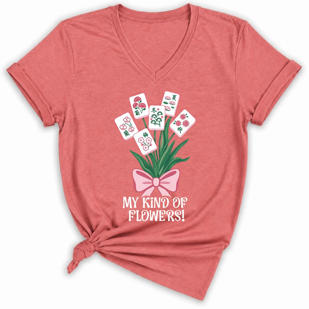 My Kind Of Flowers Mahjong Lady V-neck