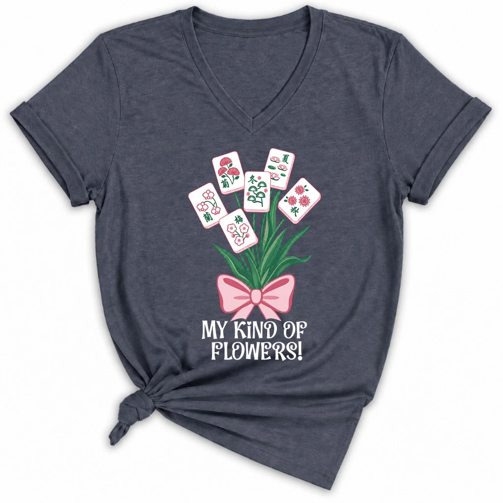 My Kind Of Flowers Mahjong Lady V-neck