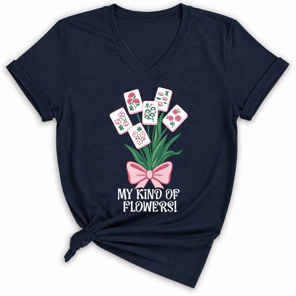 My Kind Of Flowers Mahjong Lady V-neck