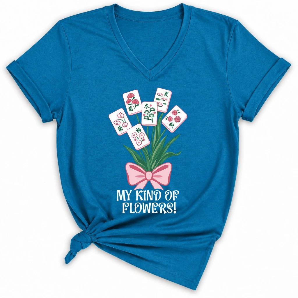 My Kind Of Flowers Mahjong Lady V-neck