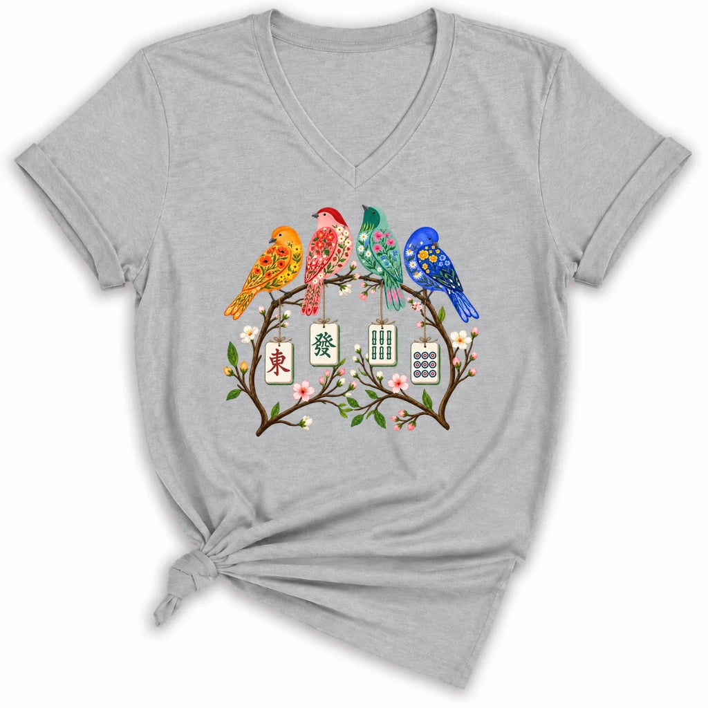 Sparrow Mahjong Lady V-neck