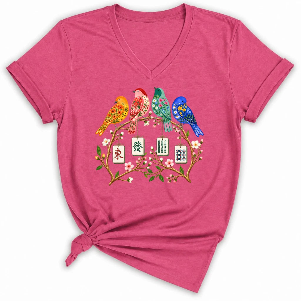 Sparrow Mahjong Lady V-neck