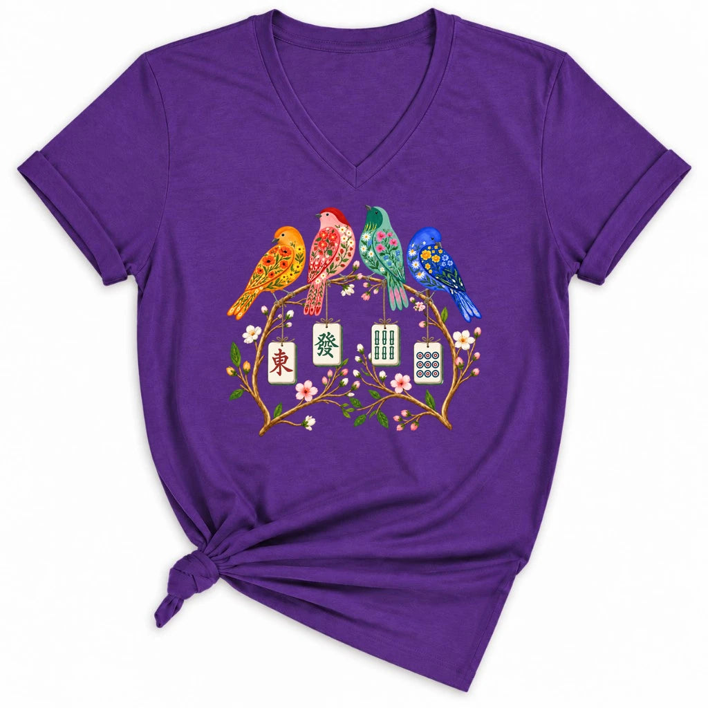 Sparrow Mahjong Lady V-neck