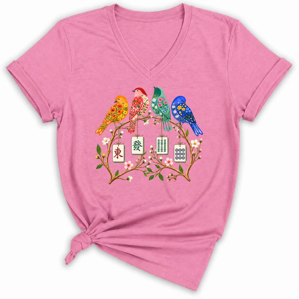 Sparrow Mahjong Lady V-neck
